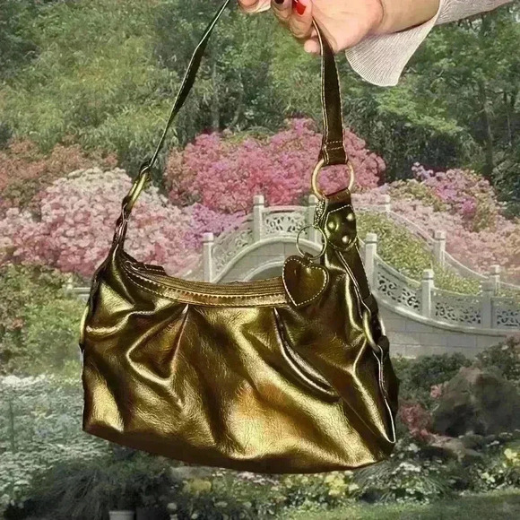 Y2k 90s Bronze  Mini Shoulder Bag - Picture 1 of 8